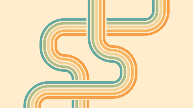 Abstract background of rainbow groovy Wavy Line design in 1970s Hippie Retro style. Vector pattern ready to use for cloth, textile, wrap and other.