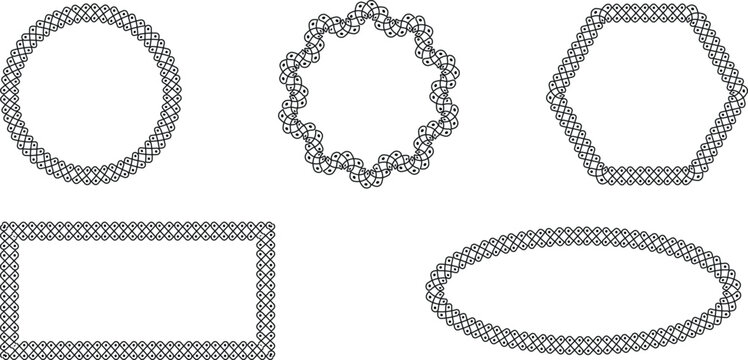 Set of intricate decorative frames with ornate celtic knotwork pattern geometric decorative collection ornamental rectangle monochrome isolated decoration illustration