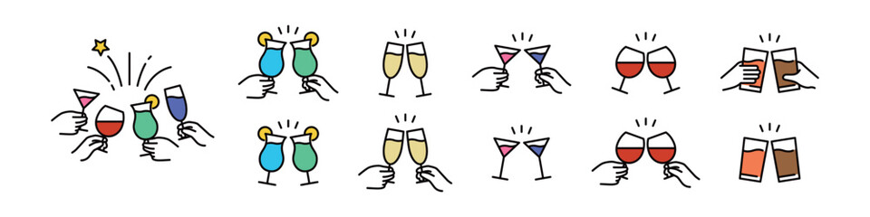 お酒の乾杯シーンのイラスト集 © WAWAWA
