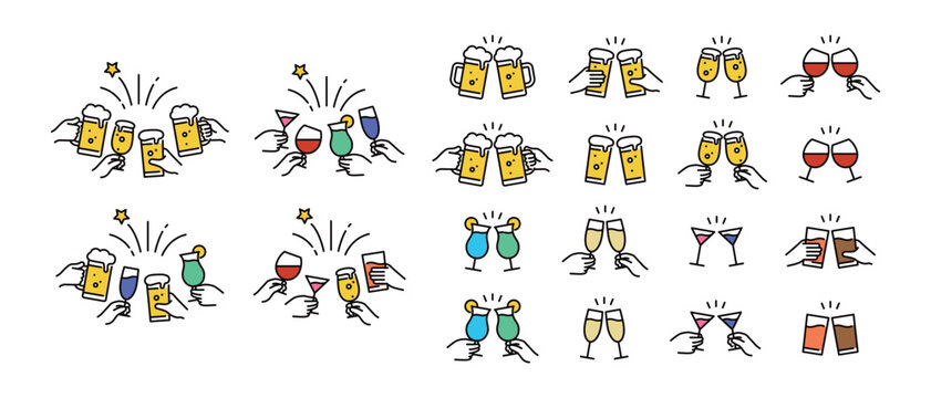 お酒の乾杯シーンのイラスト集