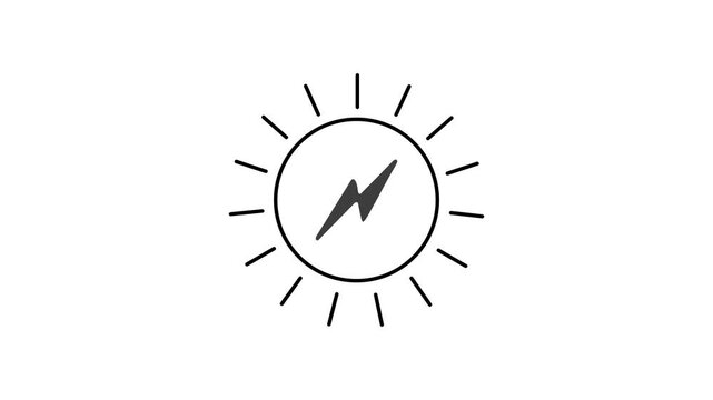 Solar sun with lightning bolt line graphic animation on white background. Renewable power concept. Green technology. Clean electricity symbol
