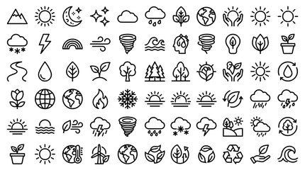 Obraz premium Nature icons, 72 weather line vectors