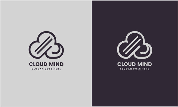 Cloud Mind Logo Design with Slogan Placeholder on Two Backgrounds