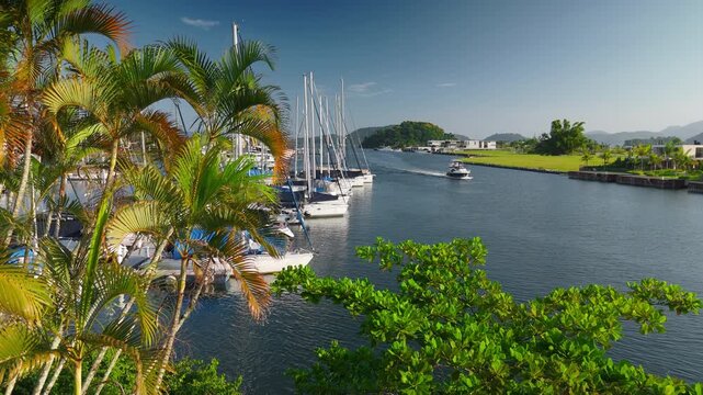 Green, cozy and luxury garden of the Marina Bracuhy near the town of Angra dos Reis in Brazil