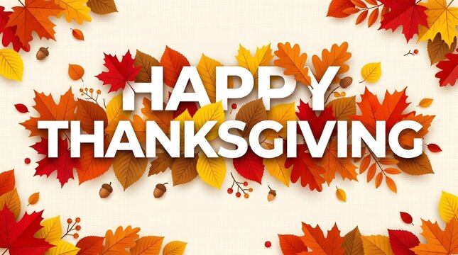 Festive thanksgiving greeting with autumn leaves and acorns holiday season design