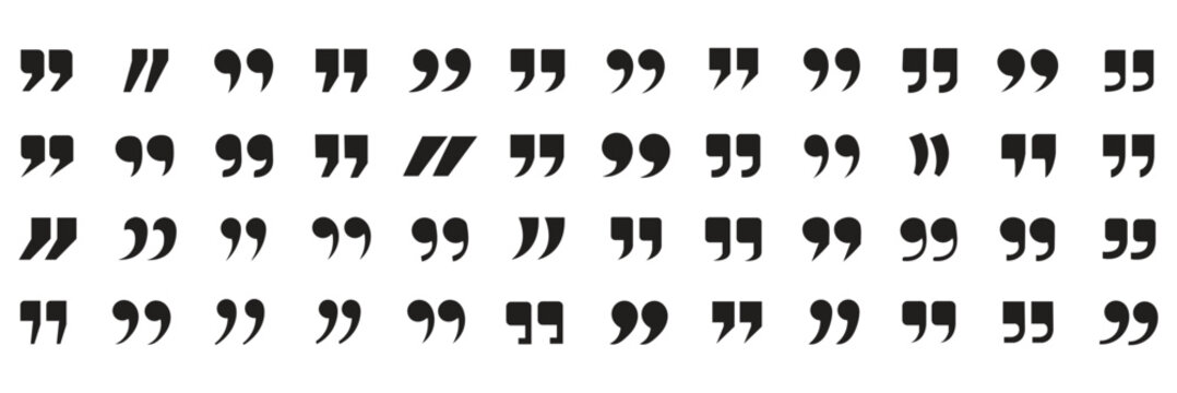 Set of quote mark, quotes icon, sign, symbol, emblem. Ditto marks icon set. Quotation marks. Dialogue discussion symbol for UI UX, website, mobile app