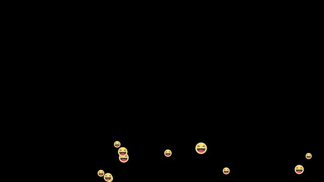 animated smiling face with tears icons rising up. social media live stream haha reaction overlay. floating laughing face emojis and motion graphics of laugh concept