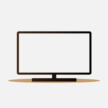 Modern flat screen tv on wooden stand isolated on white background