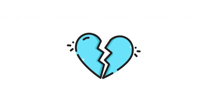 Blue cracked heart symbol minimalist line drawing suitable for logos, social media posts, stationery, and merchandise design projects. Bold graphic.