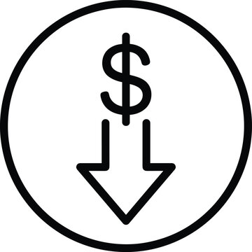 Finance symbol showing money value decrease concept with business decrease investment financial reduction currency minimalist illustration negative