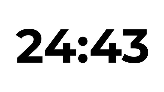 Countdown timer animation of 27 minutes on transparent background with alpha channels,