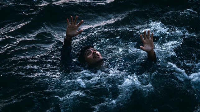 Man&rsquo;s Desperate Struggle Against Overwhelming Dark Waters Evokes Intense Emotion