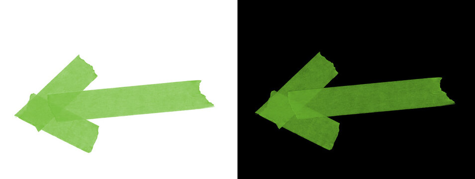 Green Arrow Shaped Adhesive Tape on White and Black Backgrounds