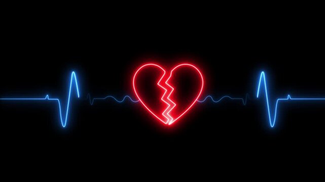 Digital heartbeat line animation. centrally displayed on a dynamic electrocardiogram animation on black background. 4K Retro Motion Graphic Loop