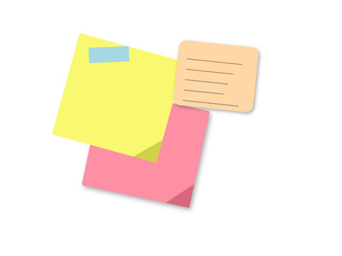 Colorful sticky note papers for office reminders and planning tasks isolated on a white background