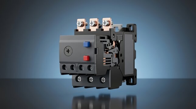 Thermal overload relay 3D render industrial motor protection component for heat responsive overload detection and equipment safety
