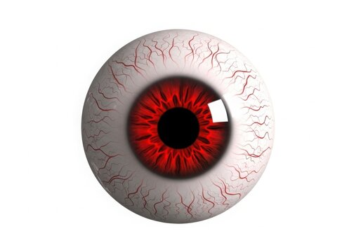 Close up of a realistic red eyeball with veins