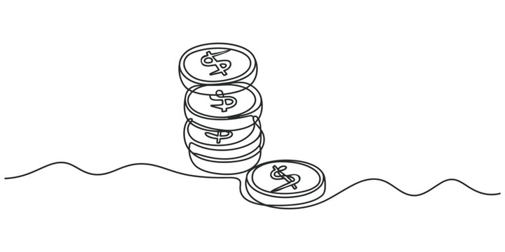 Continuous single line drawing of a stack of dollar coins for finance