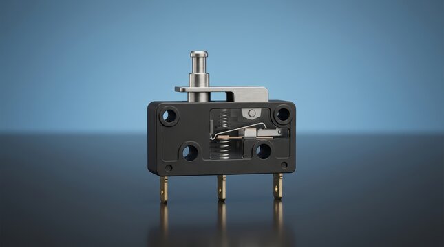 Micro switch 3D render precision electrical switching component for industrial automation equipment sensing and control mechanisms