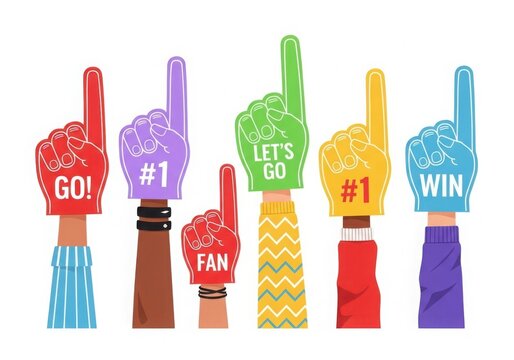 Colorful foam fingers for sports fans cheering