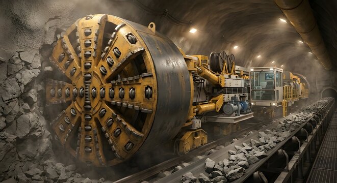 Crawler Tunnel Boring Machine Excavating Underground Tunnel, Heavy Mining and Construction Equipment