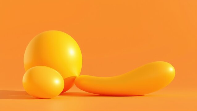 Orange spheres, oblong shape, smooth surfaces. Minimalist composition, vibrant color, studio lighting, simple geometry. Soft shadows present.