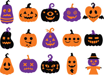 Fototapeta premium Halloween Pumpkins Flat Vector Illustration With Orange And Purple Tones