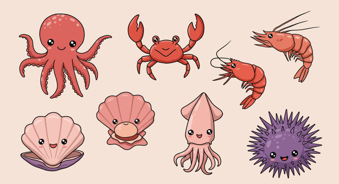 Cartoon sea creatures smiling 5.