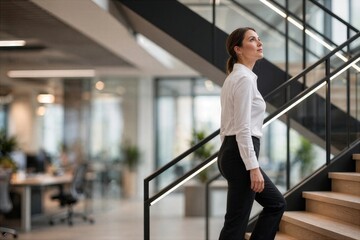 Fototapeta premium Business Woman Walking Up Office Stairs