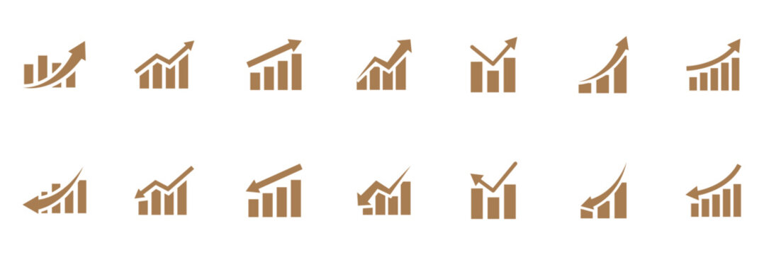 Up and down graph chart vector icon set. Growth increase and decrease sign. financial graph up and down movement business. Isolated bar graph on the white background. eps 10