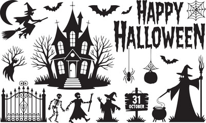halloween ghosts set line art silhouette vector illustration. Demon silhouettes set, evil pack of vector silhouette design. set of halloween icon silhouette vector © SAWON