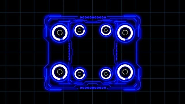 Futuristic Blue Neon HUD Square Interface Frame with Dial Indicators Loop