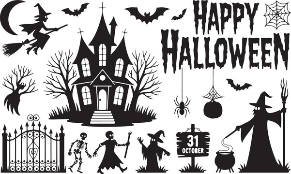 halloween ghosts set line art silhouette vector illustration. Demon silhouettes set, evil pack of vector silhouette design. set of halloween icon silhouette vector