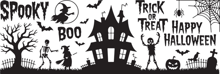 halloween ghosts set line art silhouette vector illustration. Demon silhouettes set, evil pack of vector silhouette design. set of halloween icon silhouette vector2 © SAWON