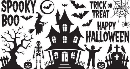 halloween ghosts set line art silhouette vector illustration. Demon silhouettes set, evil pack of vector silhouette design. set of halloween icon silhouette vector2 © SAWON