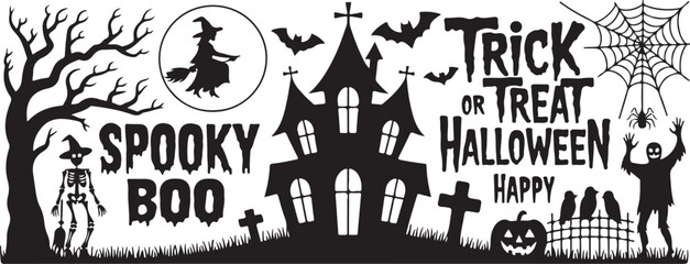 halloween ghosts set line art silhouette vector illustration. Demon silhouettes set, evil pack of vector silhouette design. set of halloween icon silhouette vector2 © SAWON