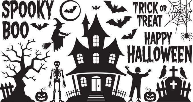 halloween ghosts set line art silhouette vector illustration. Demon silhouettes set, evil pack of vector silhouette design. set of halloween icon silhouette vector2
