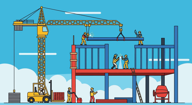 Construction site workers building 2.
