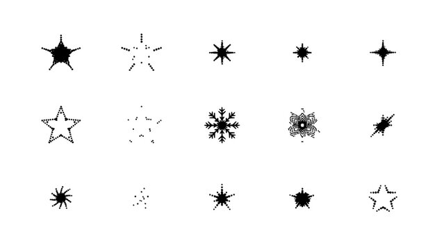Stars in Various Shapes and Styles Arranged in a 4x6 Grid Pattern Featuring Design, Illustration, Vector with Symbol and Icon
