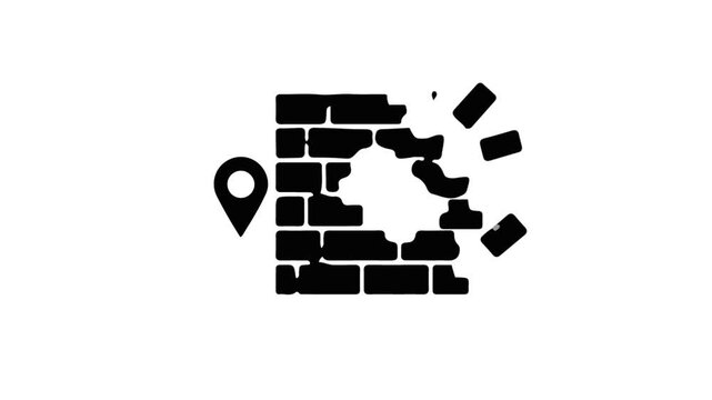 Damaged Building Location Icon Motion Graphic on White Background