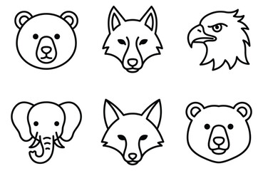 Fototapeta premium Clean line art animal heads including bear fox and eagle for graphic design projects
