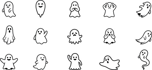Obraz premium Halloween ghost silhouettes collection spooky cute ghostly figures isolated on transparent background for seasonal designs
