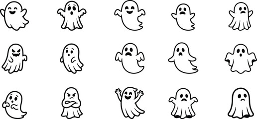 Obraz premium Spooky halloween ghost silhouettes collection isolated icons for festive designs and decorations