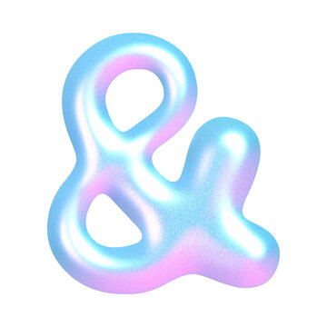 3D illustration of a Iridescent ampersand symbol rendered in a soft, pastel gradient PNG.
