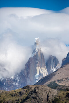 Majestic Andean Peak Unveiled Through Clouds in Patagonia, Argentina