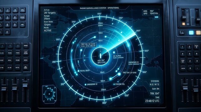 Advanced Naval Radar Surveillance System Dashboard with Digital Target Tracking