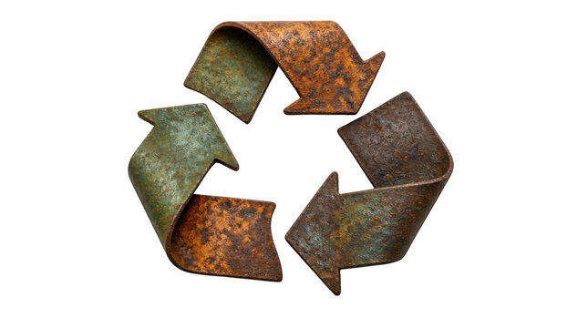 Rusty metal recycling symbol on Transparent Background