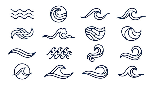 Set of stylized wave icons and emblems