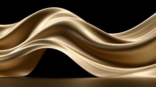 Elegant flowing silk fabric in golden hues, a luxurious drapery creating graceful curves against a dark, dramatic background