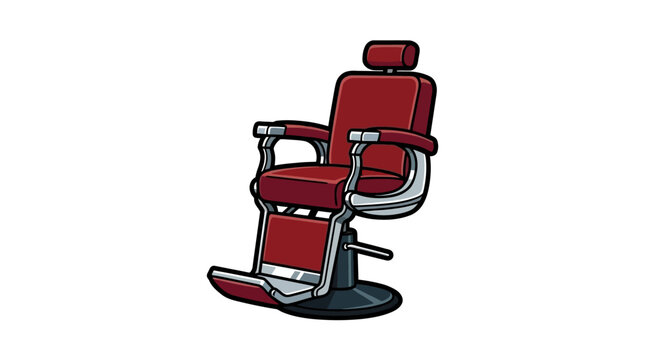 A classic red leather barber chair stands ready for a haircut